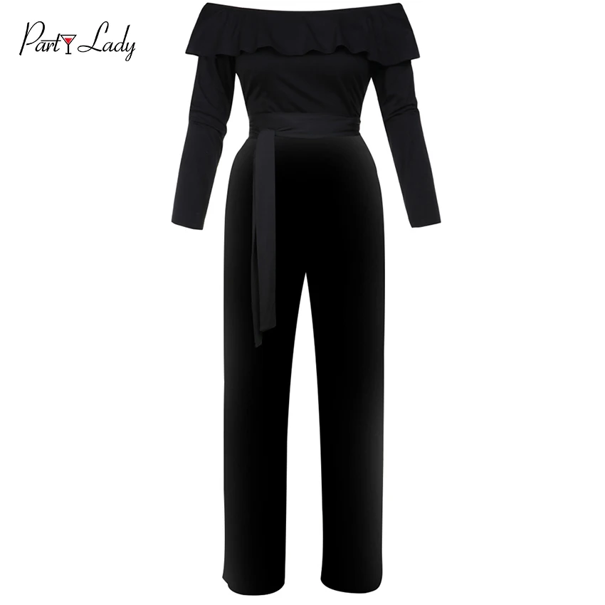 Party Lady New Plus Size Jumpsuits For Women 2018 Summer Women Rompers  Combination Female Sexy Loose Print Full Length Black -D