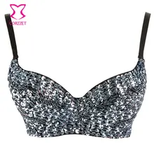 Sexy Beading and Sequined Underwear Women Push Up Bra Top Brassiere Dancer Wear Club Bras Underwire B Cup Punk Corsage Intimates