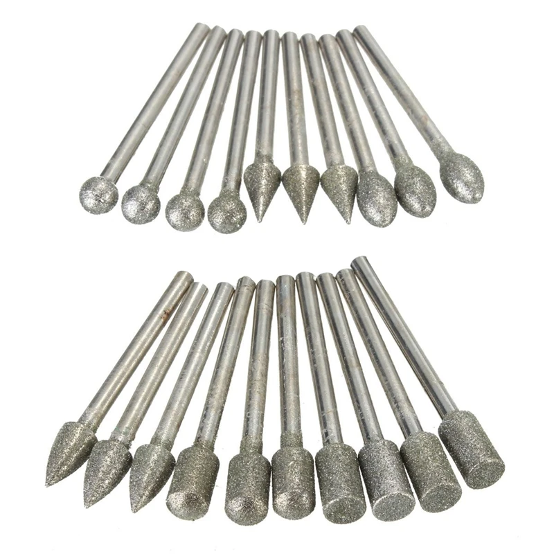 

20Pcs 3mm Shank Diamond Grinding Burr Drill Bits Sets Kits For Rotary Tools