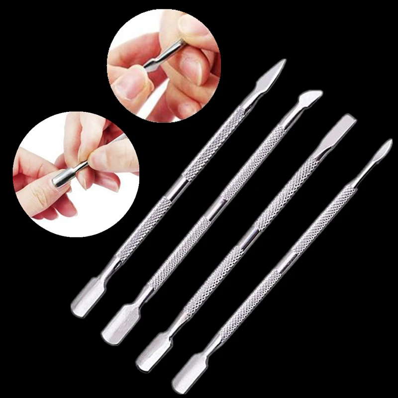 4 Type Stainless Steel Metal Cuticle Pusher Trimmer Remover Double