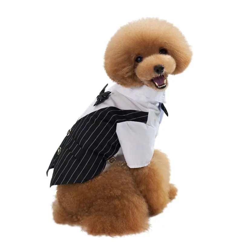 Модная рубашка для щенка в полоску, одежда для джентльмена, одежда для собак, хлопковые рубашки под костюм кошки, летняя одежда для собак, пальто