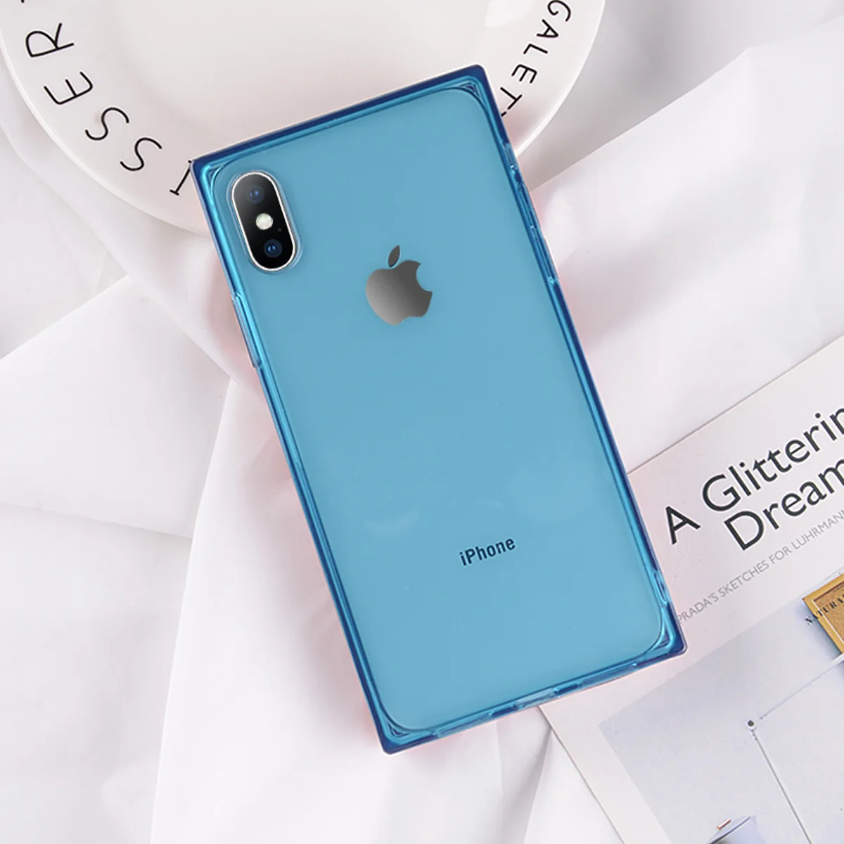 Прозрачный силиконовый чехол Ottwn для iPhone 11 Pro 7 8 6 6s Plus X XR XS Max, однотонный Прозрачный чехол для телефона, Мягкий Квадратный чехол из ТПУ - Цвет: Синий