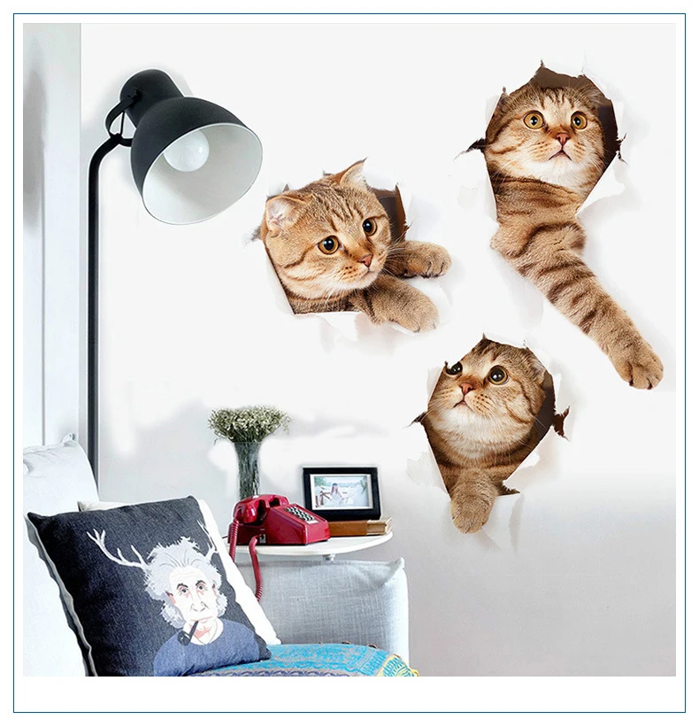 

Three-dimensional effect wall sticker, Three kittens, Environmental friendly PVC material, Item No. XH-kitten