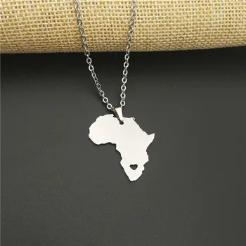 

New Stainless Steel Map Heart Necklace for Women Africa Map Pendant Necklace African Statement Jewelery Gift