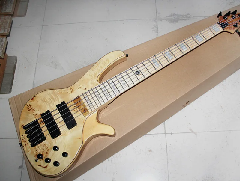 

5 Strings Natural Wood Color Electric Bass Guitar,Black Hardwares,Maple Fingerboars,Offer Customized