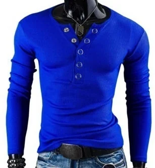ZOGAA брендовая мужская рубашка поло с длинным рукавом, мужские однотонные облегающие топы с v-образным вырезом, базовый вязаный свитер, рубашки, мужская одежда - Цвет: royal blue