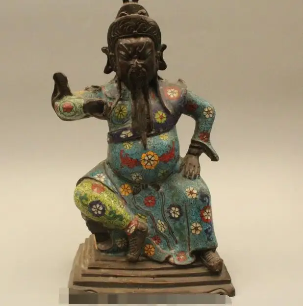 

S6084 13" Chinese Folk Cloisonne Bronze Sit General Guan Gong Yu Warrior God Statue D0318