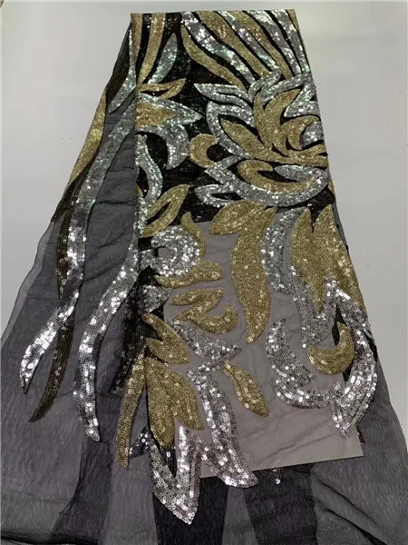 Высокое качество Французский нигерийский тюль с блестками, Серебро Золото африканский тюль сетка кружевная ткань для вечернего платья 5 ярдов