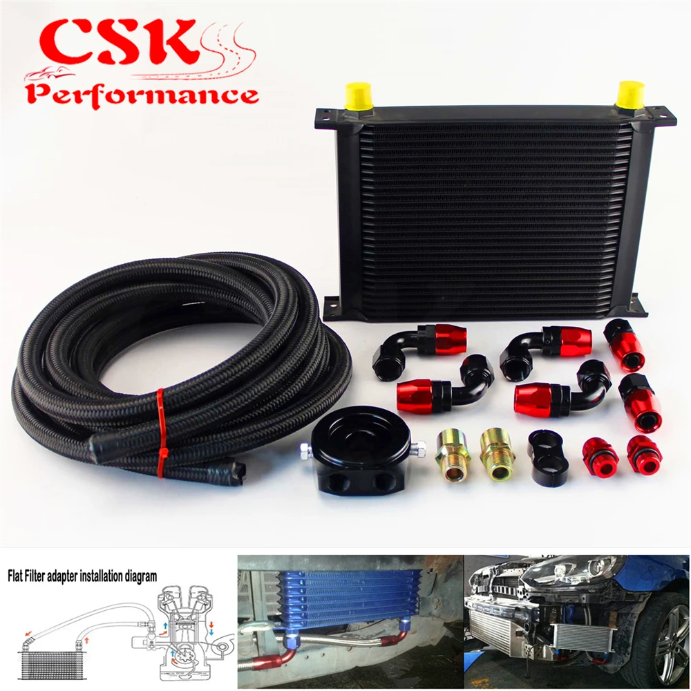 28 Row 248mm AN10 Universal Engine Oil Cooler British Type+M20XP1.5 / 3/4 X 16 Filter Relocation+3M AN10 Oil Line Kit Black on Aliexpress.com | Alibaba ...