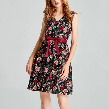 

Women Chiffon Dress Floral Print Casual Summer Sundress Sexy Deep V-Neck Vintage Mini Dress Female Elegant Beach Vestidos