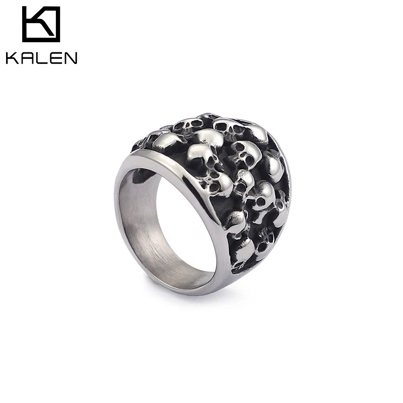 Kalen Punk Skull Rings For Men Size 8-12 Stainless Steel Multi Head Rock Male Gothic Halloween Jewelry | Украшения и аксессуары