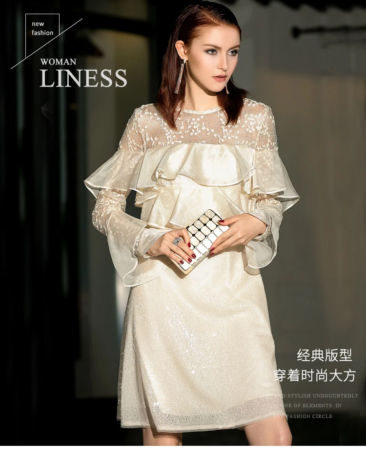 Formelle Beige Robe Hiver Femelle 2018 Femmes Automne Arrivée Dames Soirée Nouvelle Élégante De Volants 14xq0Z