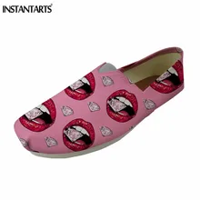 INSTANTARTS Повседневное парусиновая обувь на плоской подошве женские пикантные красные губы Дизайн слипоны Лоферы модные хлопковые Скейтбординг обувь без застежки