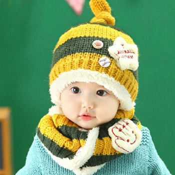 

Kids Boys Girls Warm Fleece Liner Beanie Hat With Scarf Winter Fur Hats For Children Baby Pompom Skullies Beanies