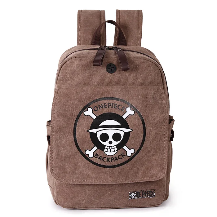 

One Piece Cosplay Backpack Pirates skulls LOGO Anime canvas computer bag Brown Schoolbag