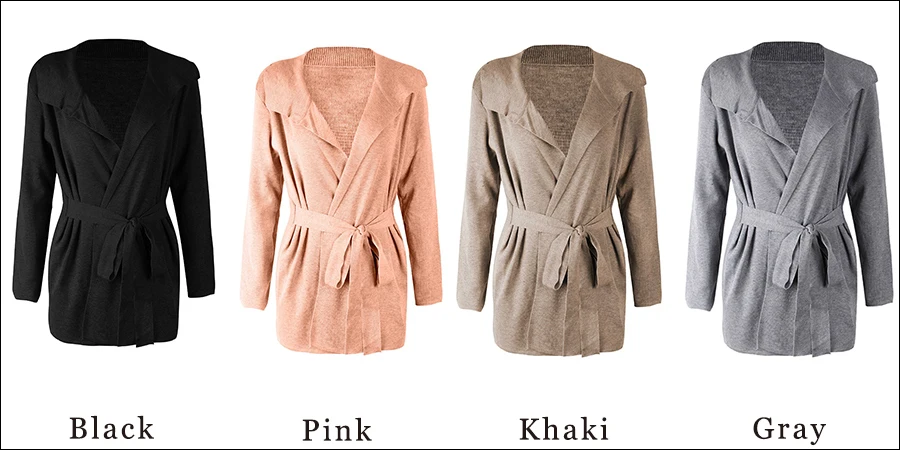 Gladiolus Fashion 2018 Autumn Winter Sweater Women Long Sleeve Turn-Down Collar Belt Tunic Women Knitted Sweater Long Cardigan  (35)