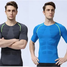 Мужское компрессионное трико базовый слой беговые фитнес-упражнения Майо Гольфы спортивные топы с короткими рукавами футболки Джерси