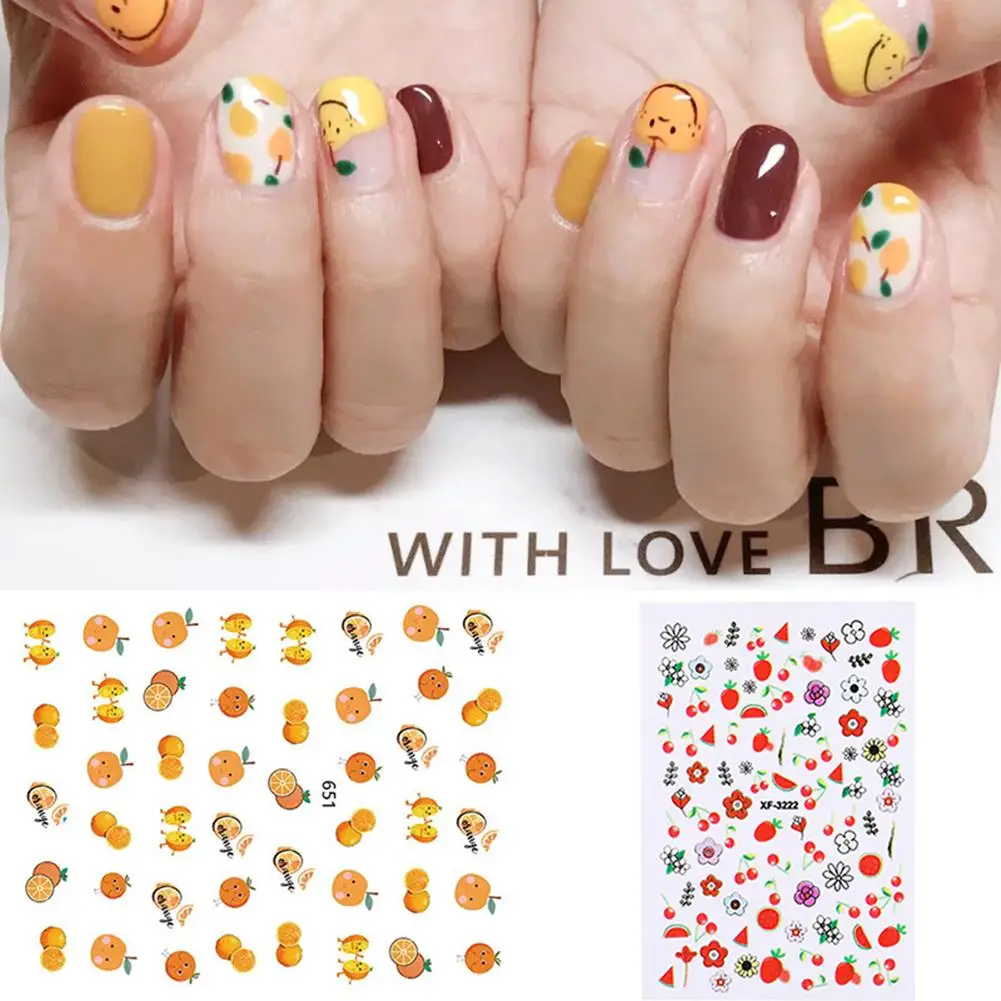 

HOT SALE Waterproof Fruit Flower Animal Nail Stickers Full Cover Adhesive Decoration
