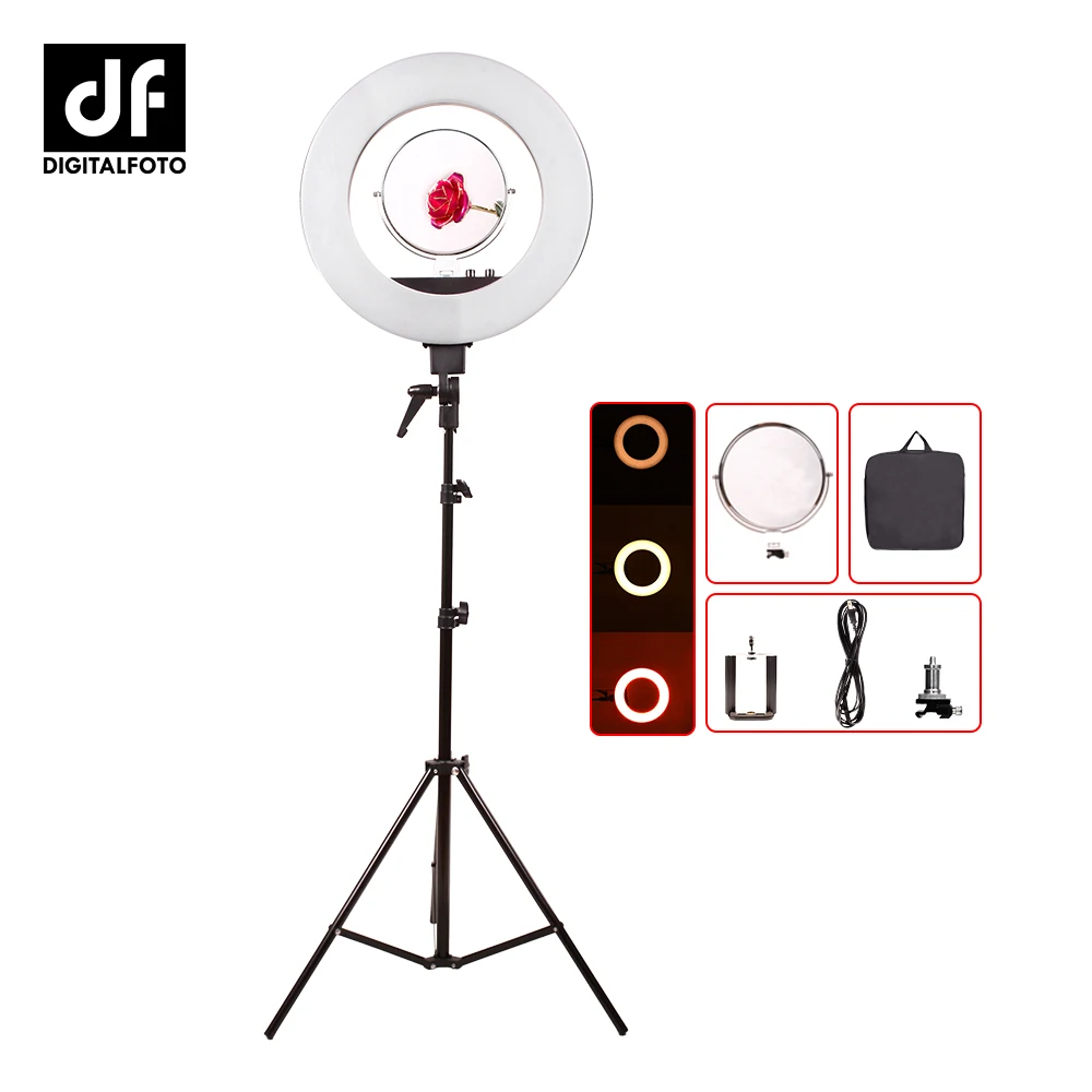 

Black Color temperature adjust LED Ring Light 18 inch 48W 3000-5600K Photo/Video for Home Media Film Studio LIVE Makeup barber