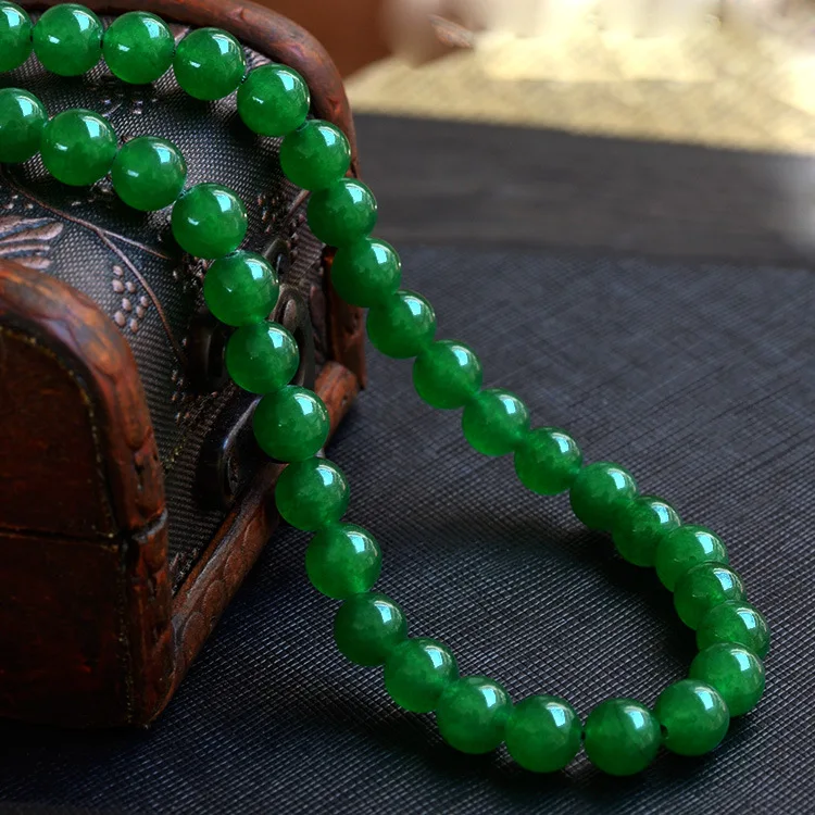 Модные ювелирные изделия 8 мм зеленый халцедон натуральный камень кулон ожерелье для женщин ювелирные изделия Размер Длина 50 см