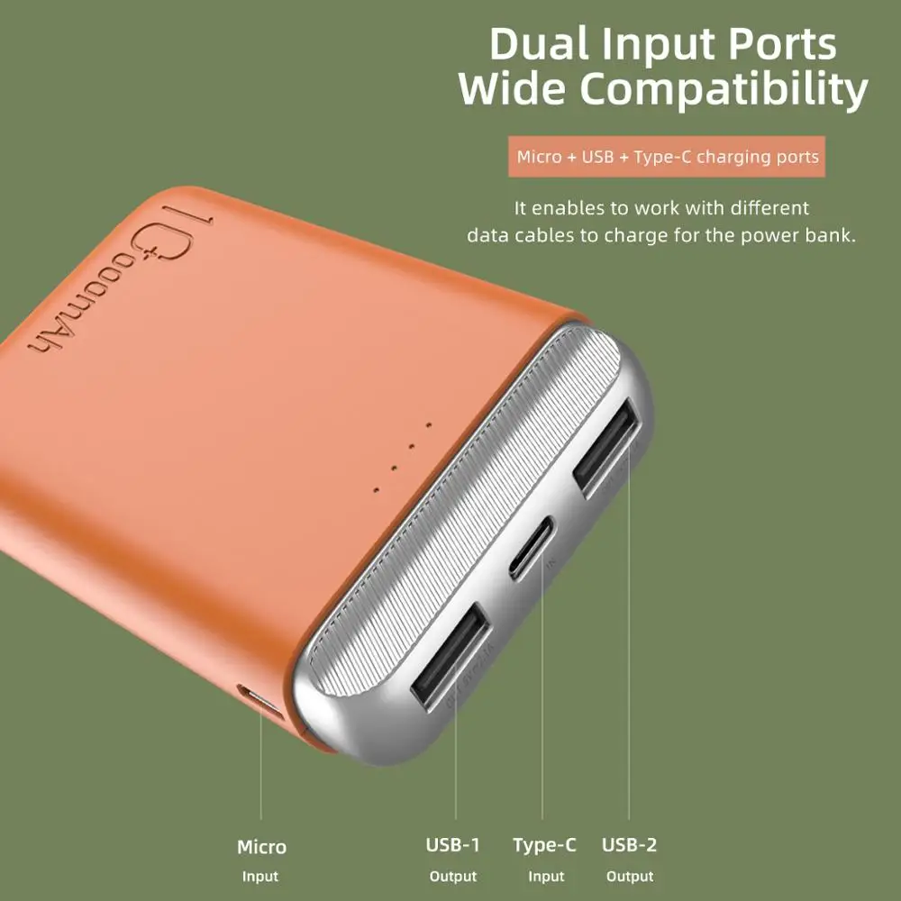 Рок Dual USB Мощность Банка 10000 мА/ч, Тип Мини C USB 10000 мАч повербанк для iPhone Xiaomi samsung внешний Батарея Мощность банка