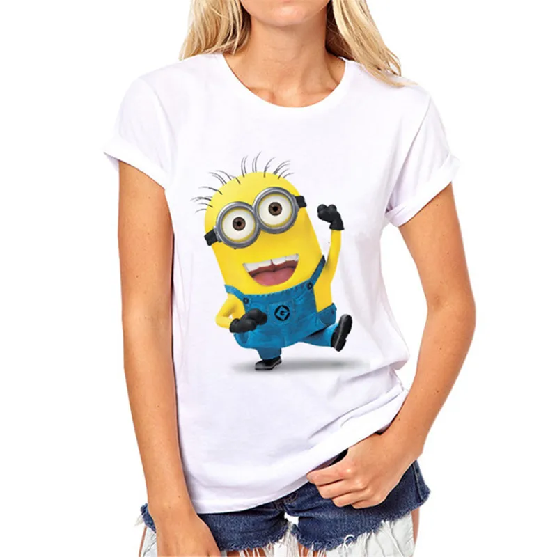 

Women tops Tee Shirt Fashion 2019 Summer T-shirt femme Harajuku Gun minion Print t shirt Camisetas Loose o-neck tshirt N3-4#