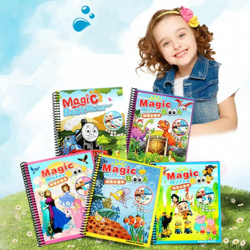 

4 Colors Magic Water Drawing Book Coloring Book Doodle with Magic Pen Painting Set Juguetes For Children Education Drawing Toy