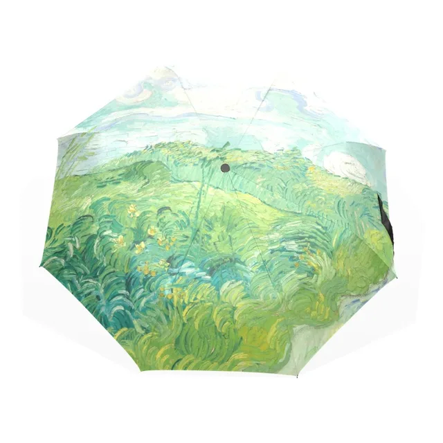 2176 44 De Réduction3 Pliant Parasol Protection Solaire Anti Uv Soleil Et Pluie Parapluies Automatique Coupe Vent Champs De Blé Vert Motif