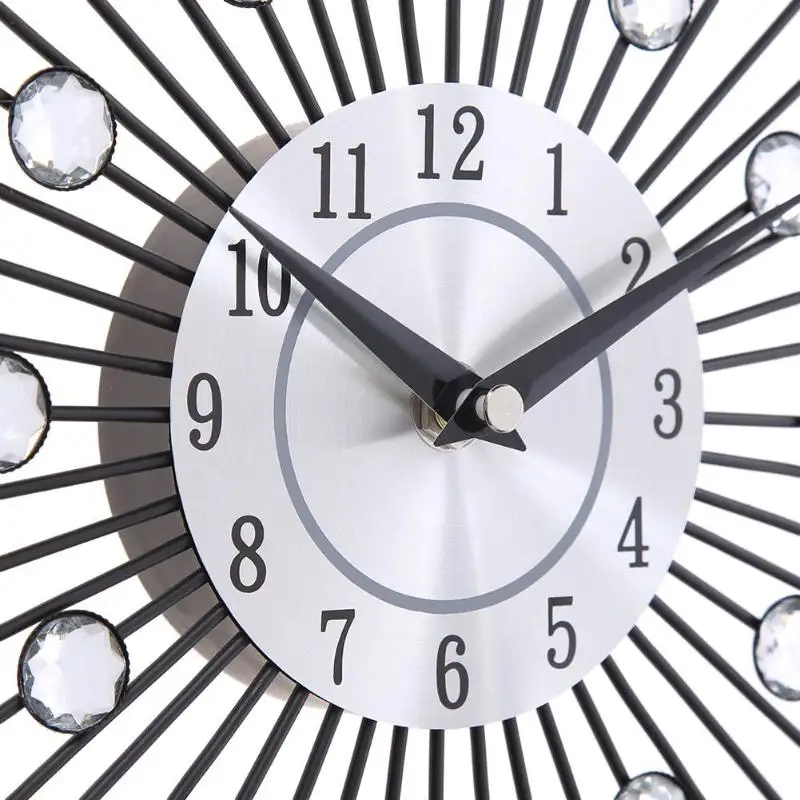 Зеркальные солнечные серебряные настенные часы современный дизайн металлический домашний декор DI Y Хрустальные кварцевые часы художественные часы