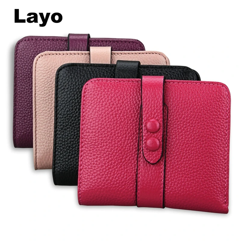 

Layo women wallets Genuine Leather with Coin Bag hasp Short Money Purses creid card Purse Money Clip female Wallet Casual Soild
