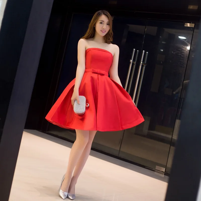 Vestidos De Fiesta красное короткое платье для женщин коктейльное Дешевое атласное