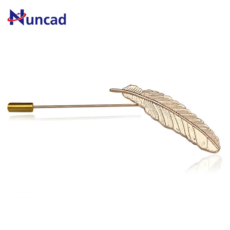 

2017 New Hotsale Antique Gold Color Feather Lapel Pin For Men Suits Fashion Long Brooch Stick Pins For Women Jewelry