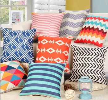 

18" Rainbow Chevron zigzag Linen Cotton Pillow Geometric Home Decor Cushion Sofa Car Decorative Throw Pillow Capa Almofada