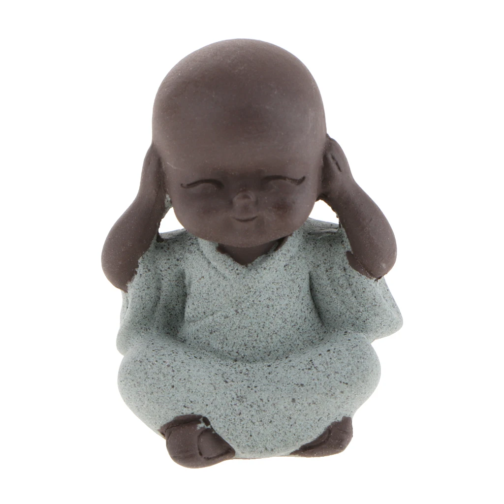 3x Buddha Statue Monk Tea Pet for Zen Garden Sand Decoration Meditation Home Office Decoration