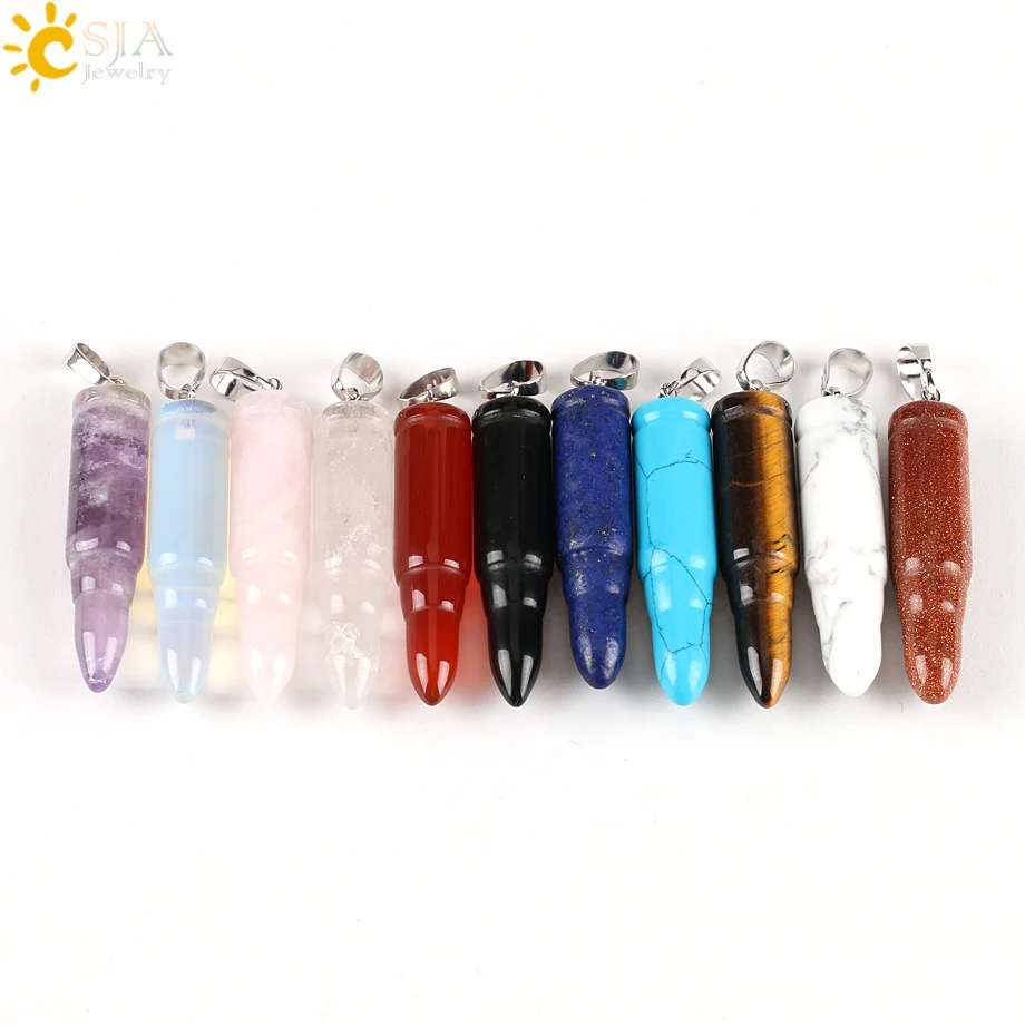

CSJA Men Bullet Natural Gem Stone Necklace Pendant Boyfriend Girlfriend Lovers Gift Onyx Quartz Crystal Jewelry Pendants E114