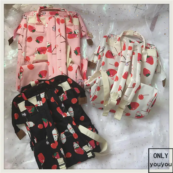 Japanese Style Harajuku Backpack Girl Cute Cartoon Style Ulzzabg Backpack Kawaii Strawberry Rabbit Leisure Backpack School Bag07