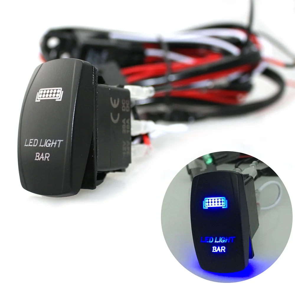 LED Light Bar Rocker On/Off Switch with Relay Wiring Harness Kit 12V 40A Relay for Jeep RV Boat Trailer