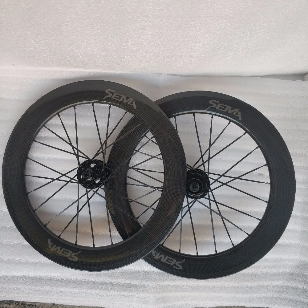 SEMA 20 дюймов 406 карбоновые колеса с Ridea концентратор полный T700 карбоновое волокно клинчер обод лучшее качество карбоновая колесная пара для птичьего велосипеда