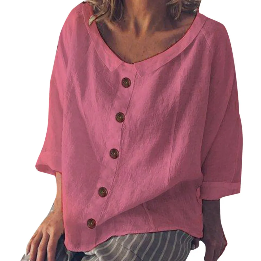 

Boho Clothing Women Fashion Loose Cotton Linen Button Solid Daily Casual Shirt Blouse Tops blusas mujer de moda 2019 top mujer