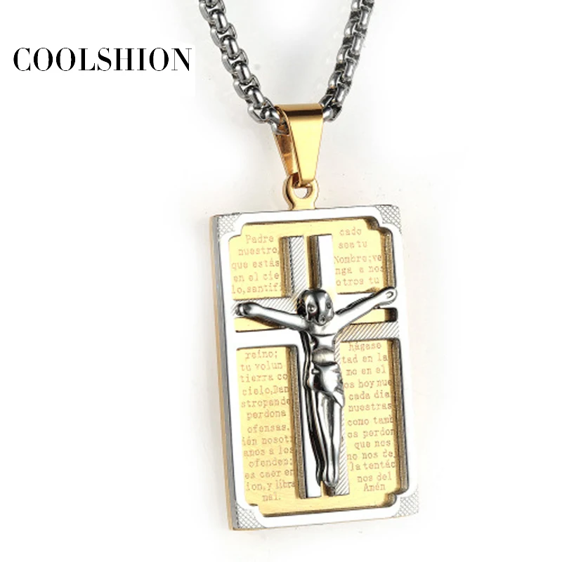 EVERLEAD Men Stainless Steel Crucifix Necklaces for Christian Jewelry