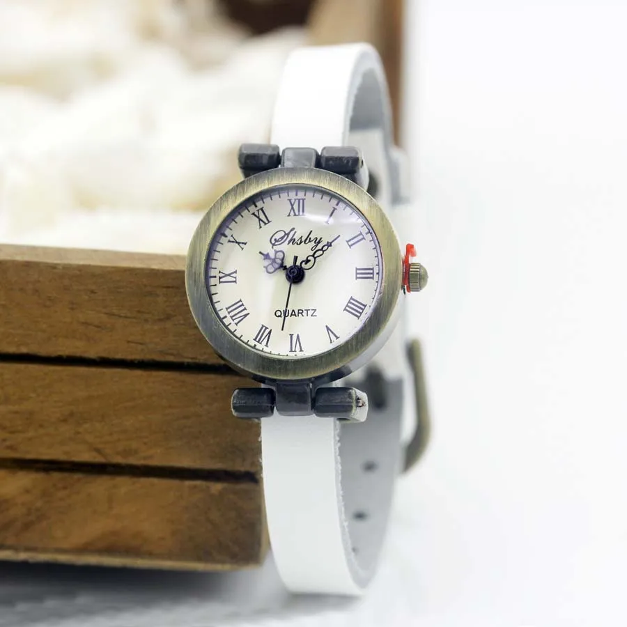 Shsby модные популярные женские часы с кожаным ремешком, женские винтажные часы в римском стиле, ЖЕНСКИЕ НАРЯДНЫЕ часы - Цвет: watch bronze white