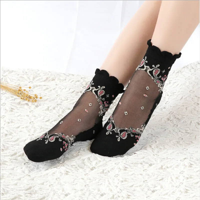 1 пара, модные женские эластичные ультратонкий чистый короткие сетчатые носки, рождественские носки, кружевные короткие носки в стиле барокко для девочек, уличная одежда