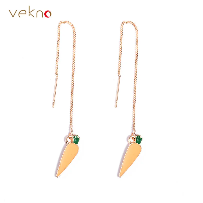 VEKNO милые длинные серьги с морковкой из мультфильма Модная Золотая цепочка эмаль
