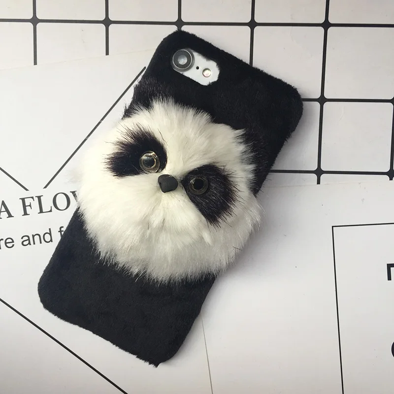 Cute DIY Cat Panda Furry Warm Cases For iphone 6 6S Plus 7 7Plus 8Plus Hard PC Plush Hair Fur Back Cover For iPhone X Shell New  (3)