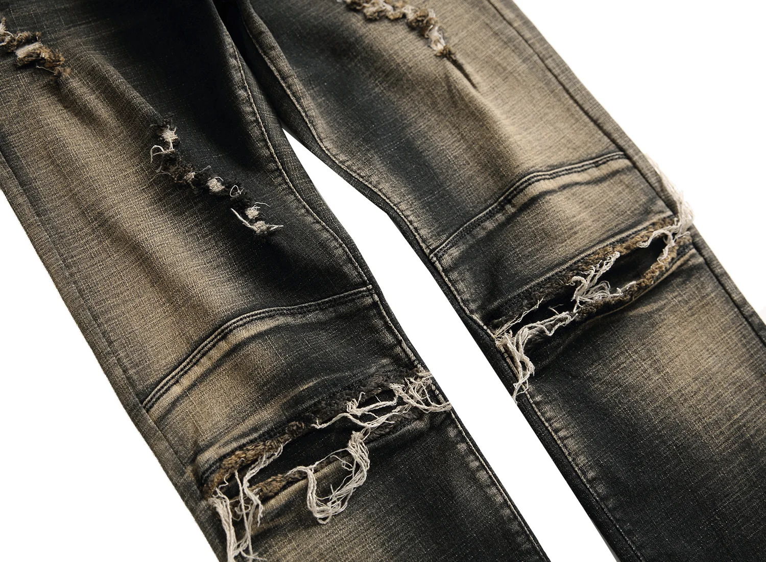 Модные мужские джинсы в стиле хип-хоп, мужские ретро джинсы, рваные байкерские джинсы на коленях, мужские Узкие рваные джинсы