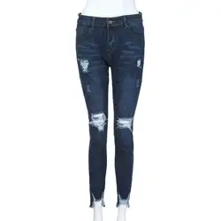 Джинсы женские 2018 отверстие Высокая Талия, узкие джинсы из денима, тянущиеся узкие штаны полной длины джинсы # G04