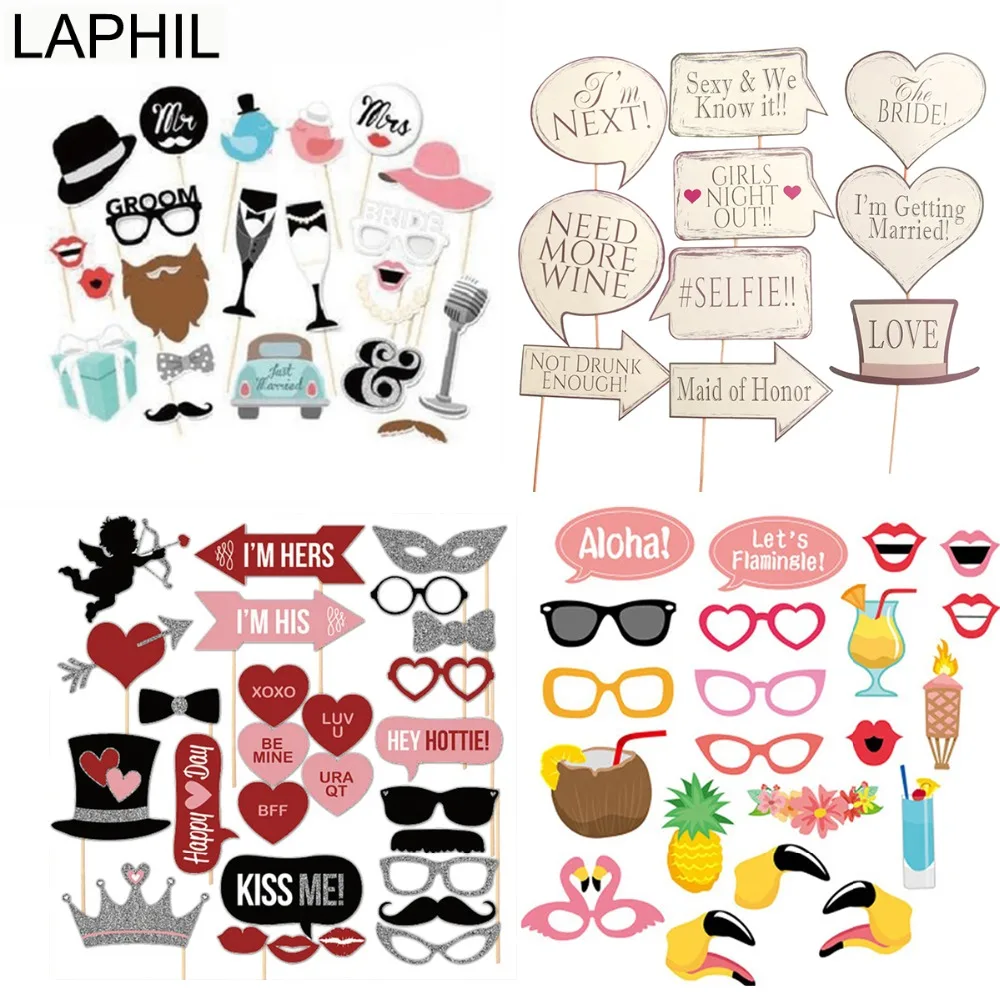 LAPHIL Mr Mrs Just Married Photo Booth Props Wedding Decoration Bridal Shower Bachelorette Party Supplies Photobooth Wedding
