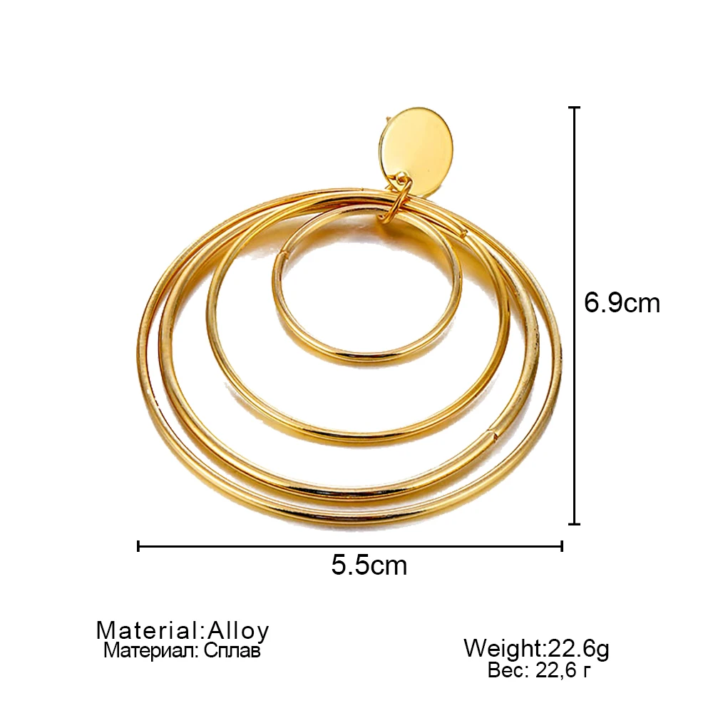 Vienkim, модные золотые серьги большого размера для женщин, в стиле панк, металлические, несколько кругов, широкие массивные серьги, дамские ювелирные изделия, подарок
