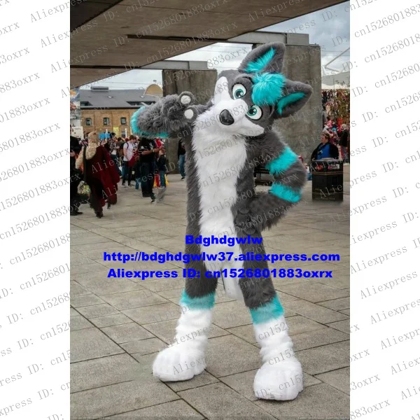 

Long Fur Timber Grey Wolf Husky Dog Mascot Costume Adult Cartoon Character Advertisement Public Pedagogical Exhibition zx2140