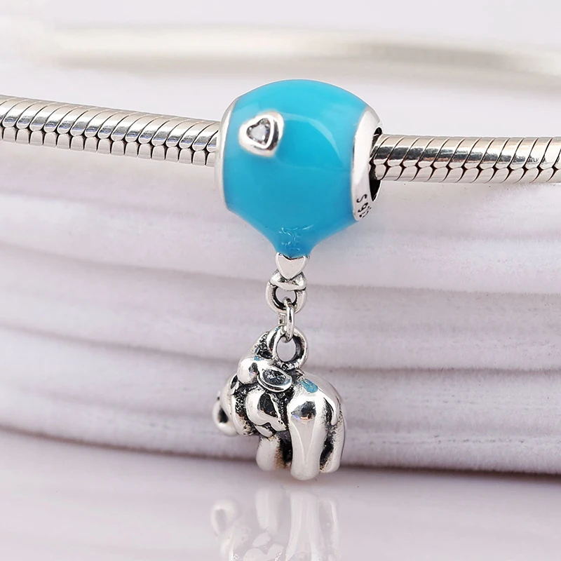 

Fits Bracelet Charm Jewelry DIY Women Party Gift Cute Blue Elephant Balloon 925 Sterling Silver Jewelry Beads